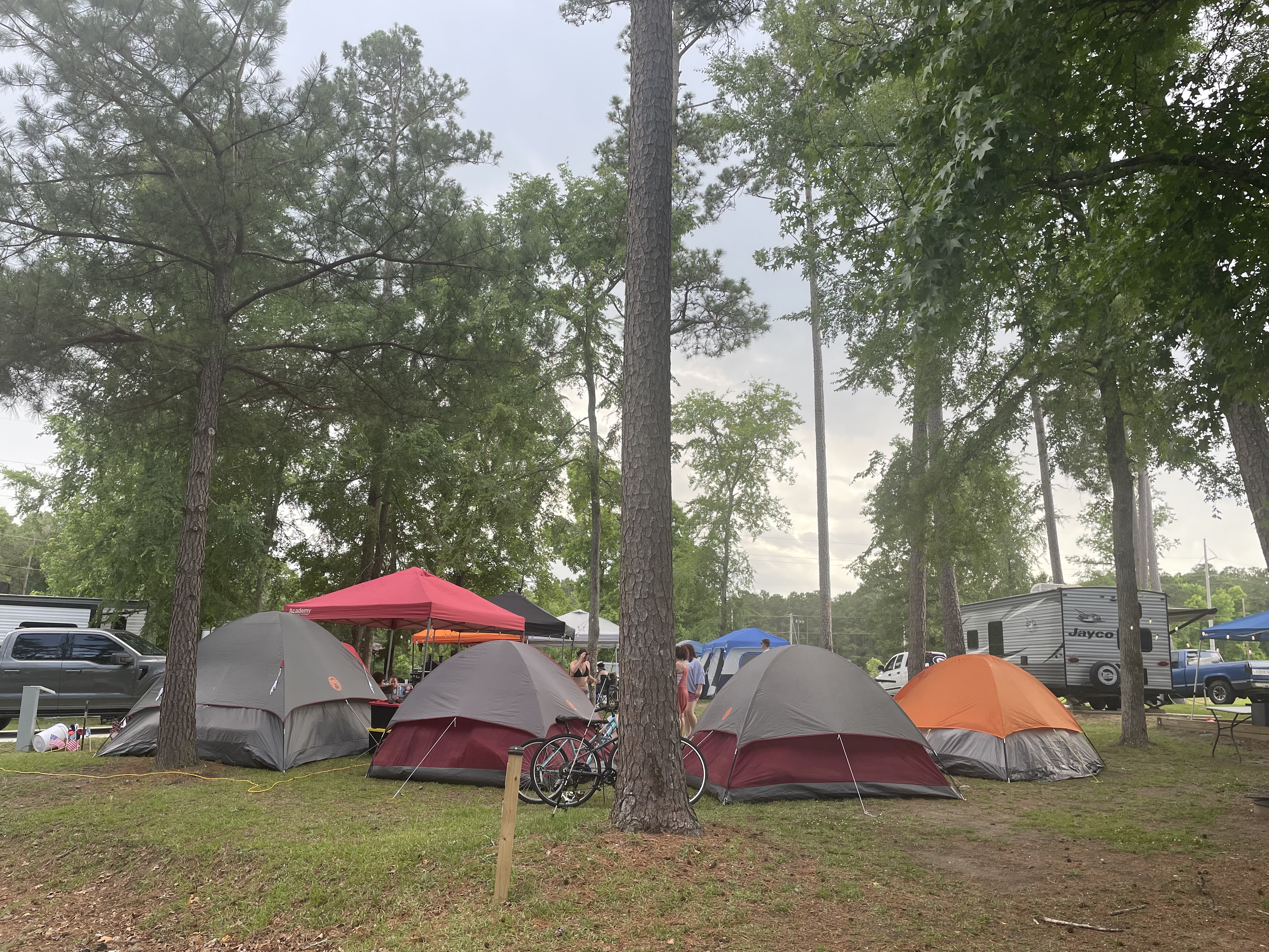 Tent set up at a scenic campsite